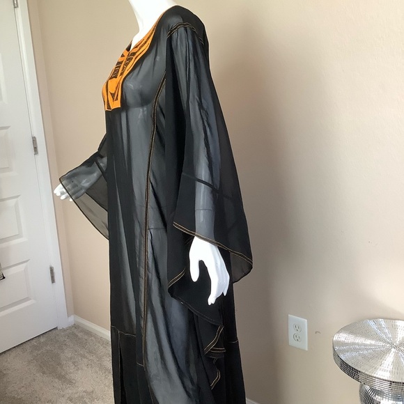 African Black and Orange Kaftan Sheer Dress - Picture 2 of 12